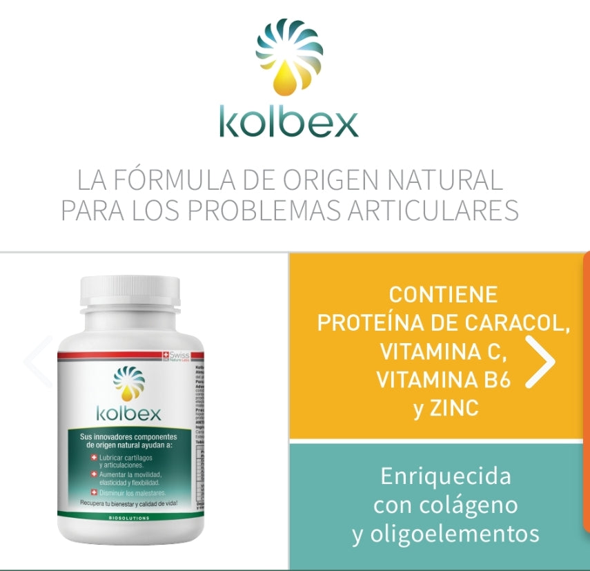 Kolbex – Suplemento Natural para Articulaciones | 30 Cápsulas con Proteína de Caracol